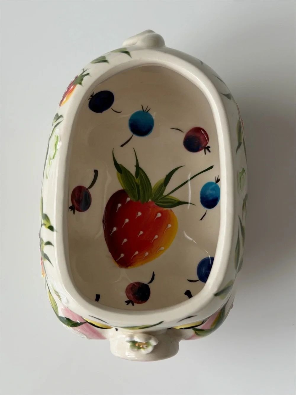Blue Sky Heather J. McCall 2004 Hand-Painted Strawberry Pig Sugar Bowl Jam Pot
